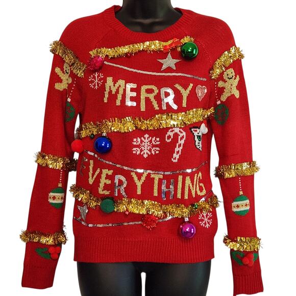 Merry Everything Christmas sweater ugly Xmas size S - Picture 1 of 8